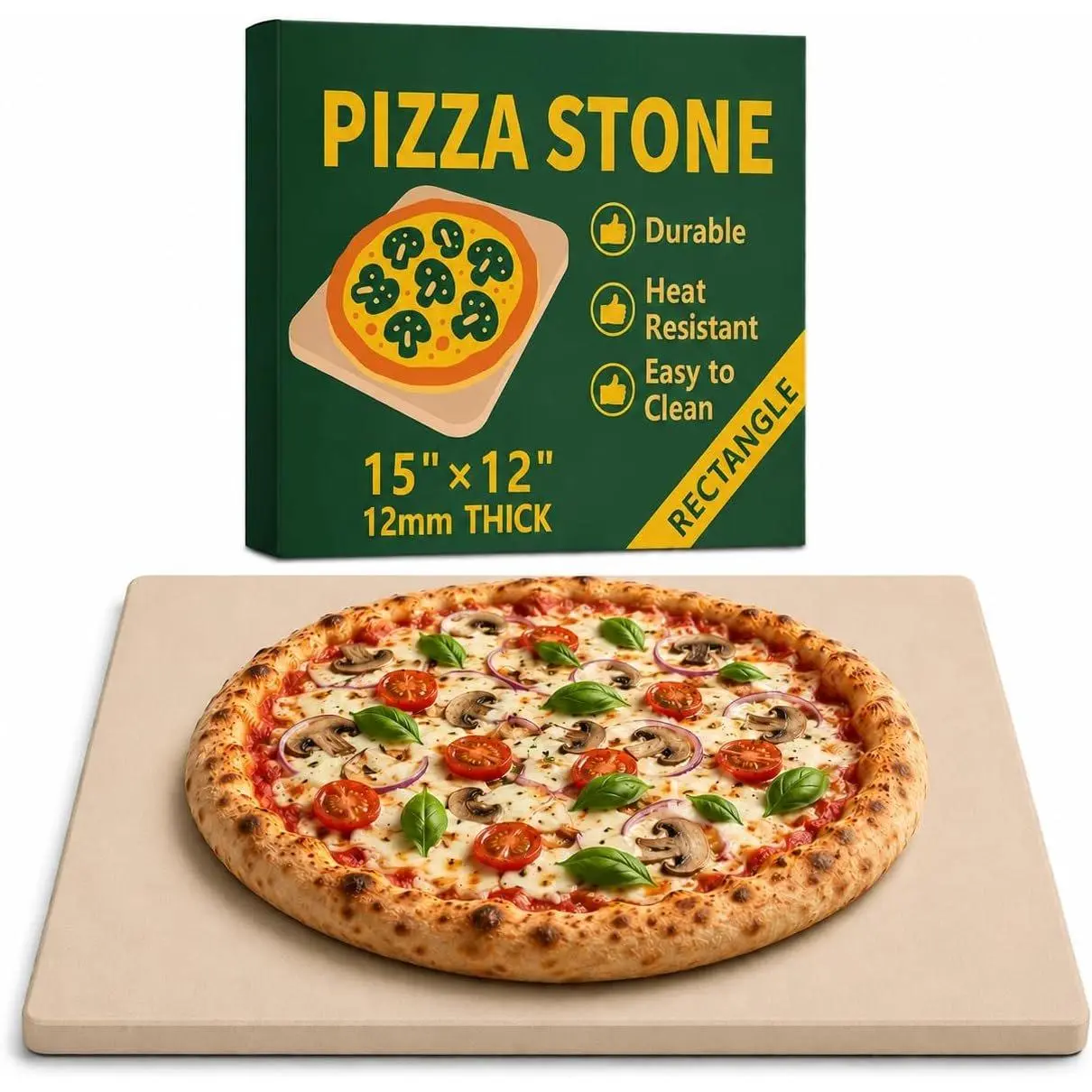 Pizza Stone 15x12 Inch Rectangular, Baking Stone for Oven & Grill -  Cordierite Heat-Resistant Pizza Baking Stone for Crispy Crust, Pizza, Bread, Baking & BBQ