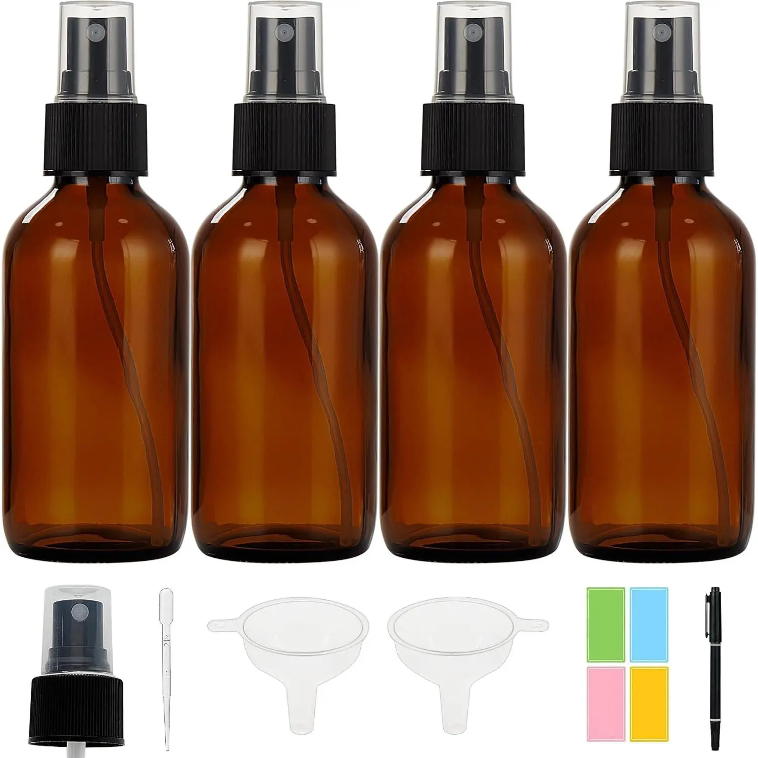 Dark  Glass  Bottles 4 oz, Small Glass  Bottles for Essential Oils, Fine Mist for , Hair, , Travel, Perfumes, Cleaning Solutions - 4 Pack