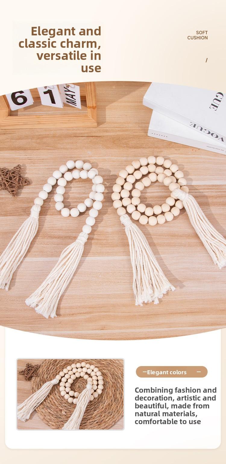 Boho Handmade Wood Bead Garland with Tassels, Natural Wood Beads Curtain Tieback, Farmhouse Rustic Home Decor for Living Room Bedroom, Perfect for Boho Interior Design, Wall Hanging Accent