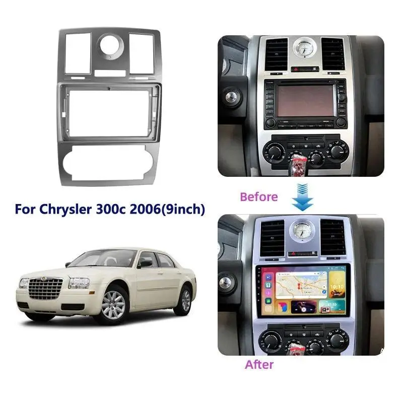 9-Inch Car Audio Fascia Frame Stereo for Chrysler 300C 2005-2007- 2Din Dash Fitting Panel Kit Without Battery Frame Fascias