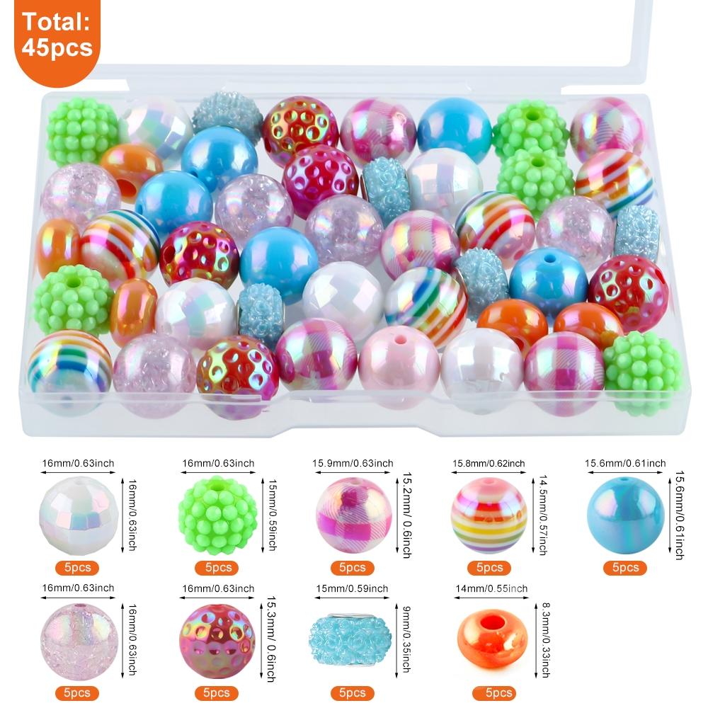 45pcs Acrylic Beads Box Set, Striped Cracked Grid Rose Pearl Spacers, DIY Jewelry Making Supplies for Bracelets & Keychains, DIY Mix Beads