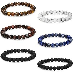 FUNRUN  6PCS Bead Bracelets for Men Women Natural Stone Mala Bracelet Baseball Bracelets Magnet