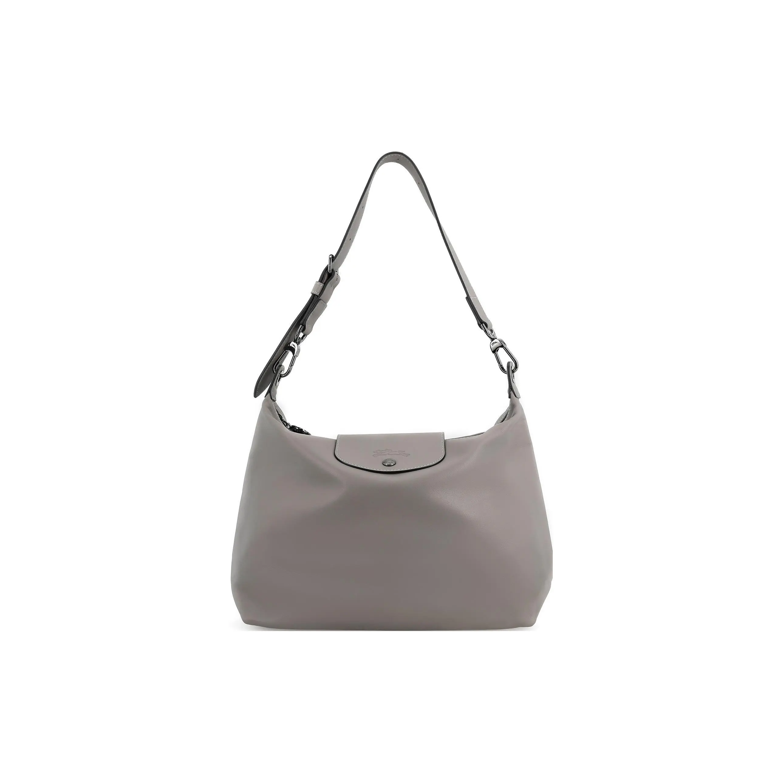 Longchamp Le Pliage Xtra 32 Hobo Handbag for Women – Snap-and-Zip Leather Crescent Bag in Pigeon Gray