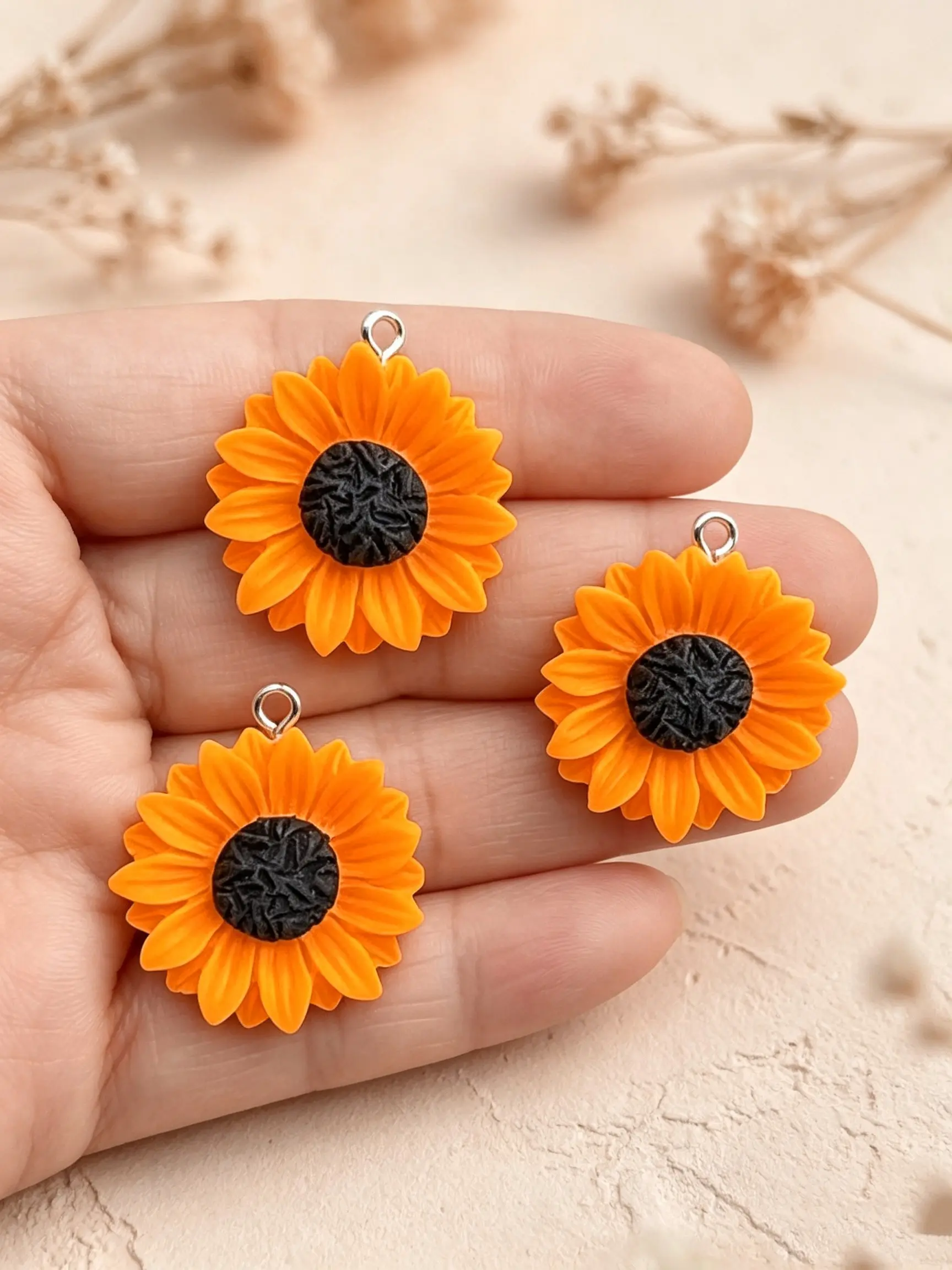 10pcs Super Cute Sunflower Resin Charms, Ideal for DIY Earrings, Necklaces, Keychains, Handmade Jewelry Making Accessories