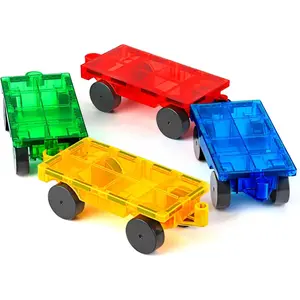 Magnetic Tiles Cars Construction Set - 4 PCS Magnetic Tiles Magnet Bricks Truck Sensory Toys, Educational Magnet Cars Set Building Blocks  3 4 5 6 7 8+ Year Old Girls Boys