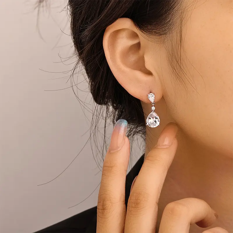 #042 Waterdrop Zircon Earrings for Women Personalized Gift Attract Wealth Trendy Unique Internet Celebrity Style Affordable Jewelry Engagement Gift Festival Gift Woman Eternity Design # day unisex christmas gift s ear square cut flower earring lightweight