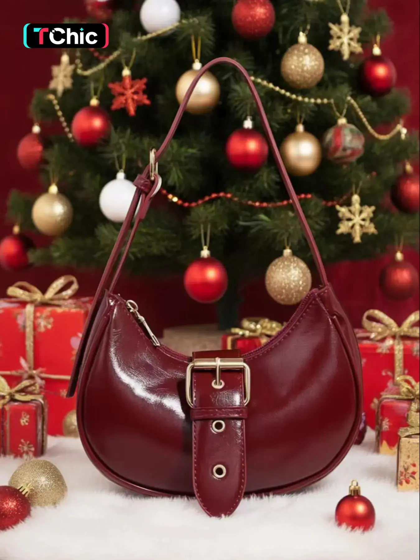 Christmas Fashion Women's Burgundy Shoulder Bag, Classic Casual Shoulder Bag, Vintage Simple Handbag, Crescent Moon Saddle Bag, Adjustable Strap, Fashionable Shoulder Bag, Fashionable Crossbody Bag, Casual Crossbody Bags, Oil Wax Leather