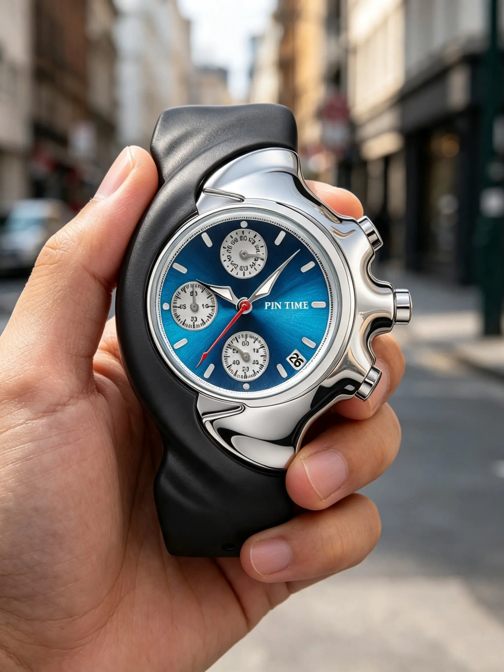 Men's Quartz Watch, Y2K Trendy Asymmetrical Blade Design, Six-Hand Three-Dial Multifunctional Night Glow Waterproof Silicone Wristwatch