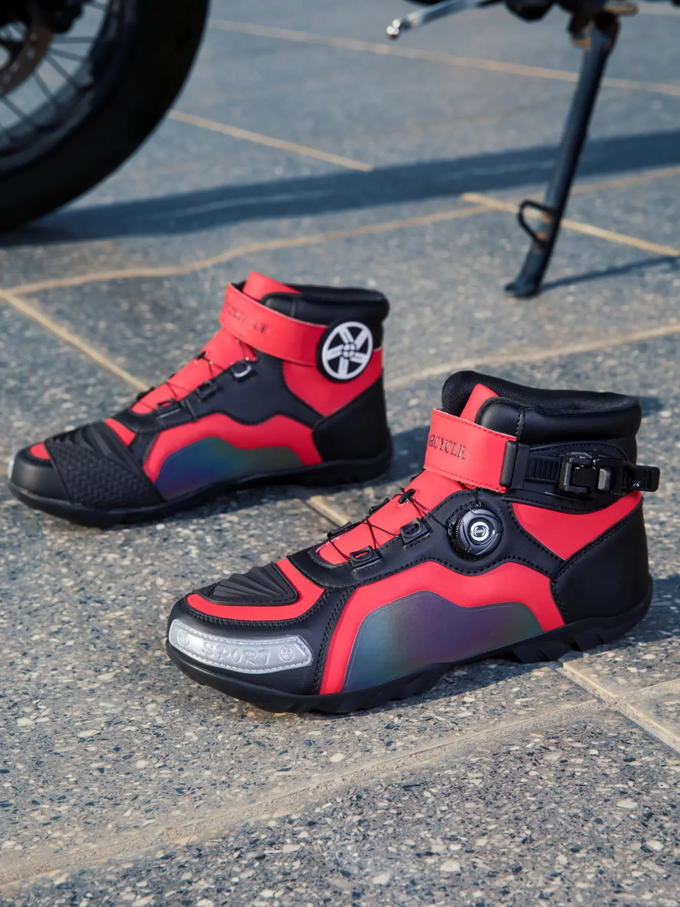 Men's Motorcycle Boots, PU Leather Biker Shoes, Protective Breathable Reinforced Ankle Boots, Anti-Slip Rubber Sole, Durable Footwear