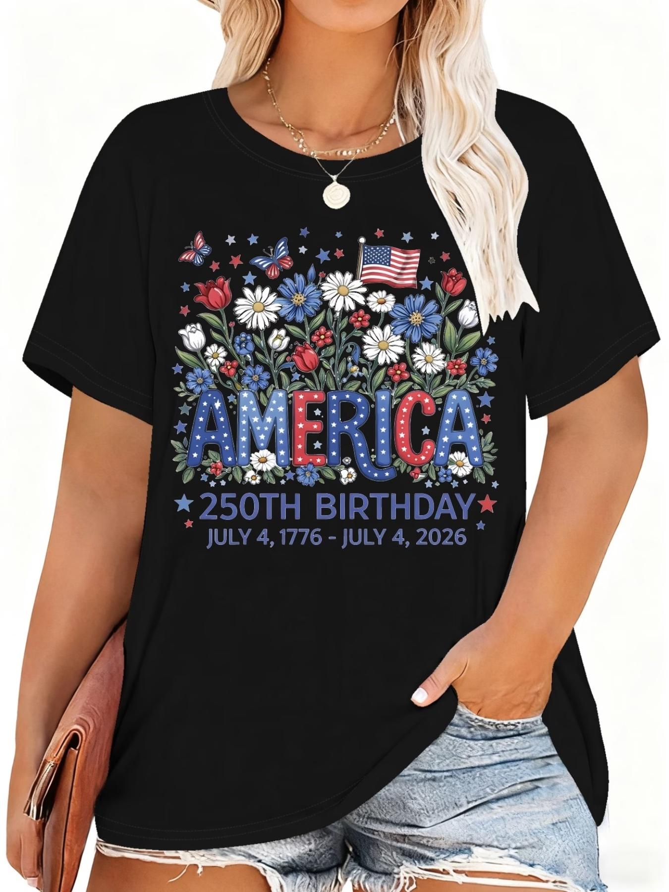 Plus Size - Women'S Plus Size T-Shirt | Casual Short Sleeved Round Neck Top, Medium Stretch Fabric, Machine Washable, Comfortable Fit for All Seasons, Unique 2D Flat Print