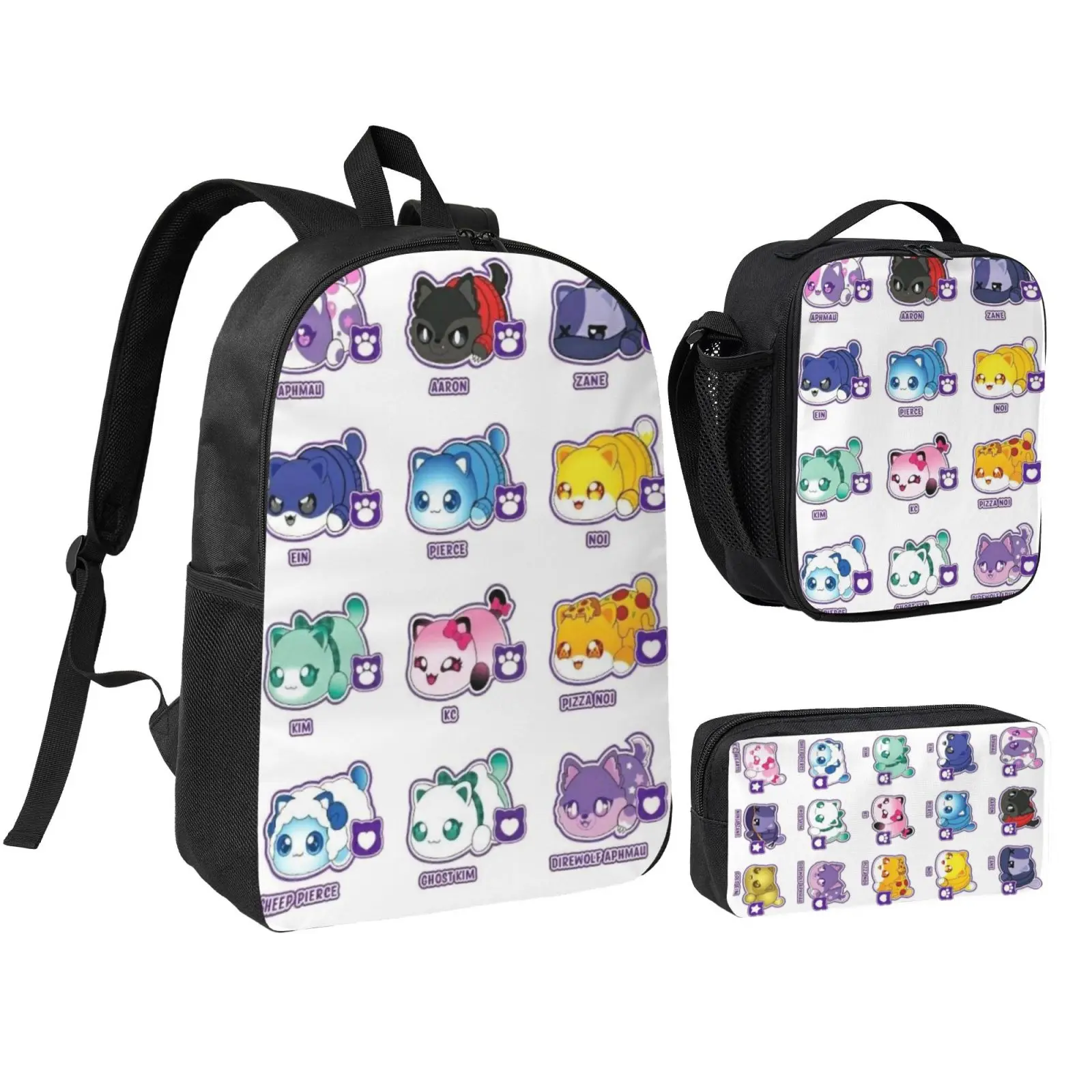 Unisex Aphmau 3Pcs Backpack for Teen Girls Boys, School Bookbag with Lunchbox Pecil box, Anime backpack with adjustable straps, office travel bag Bookbag