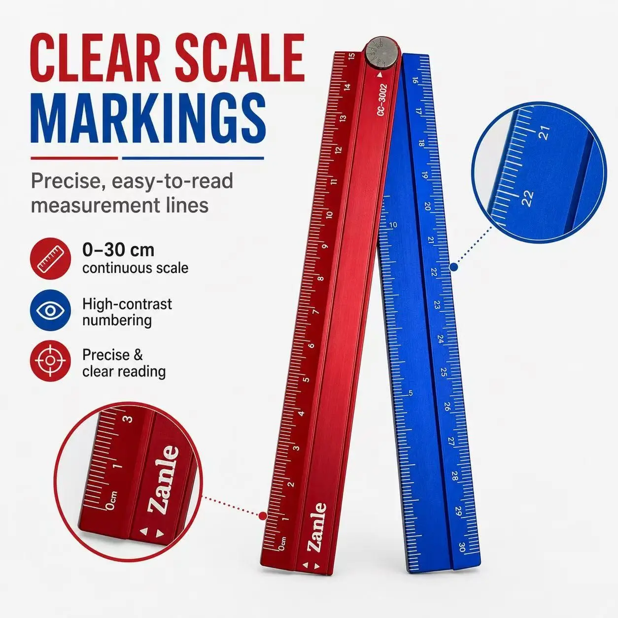 Aluminum Folding Ruler, 30cm Blue Portable Measurement Tool, Ideal for Learning, Office, DIY, Multi-Functional Measuring Instrument
