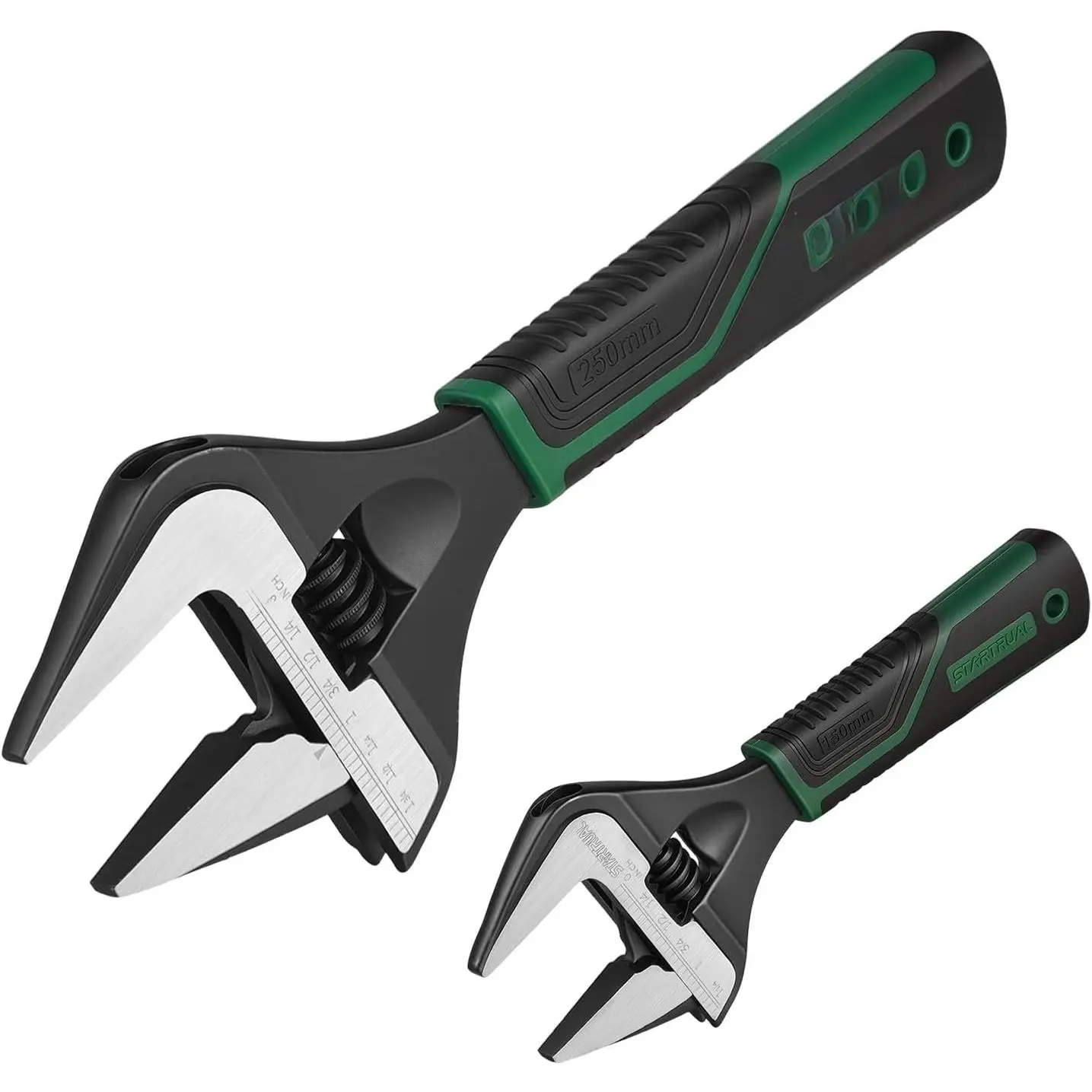 6 &10 Inch Wide Jaw Adjustable Wrench, /8 & 2 inch Extra Wide Jaw, SAE & Metric Scale, Cr-V Steel, Black Oxide Finish, Big Mouth Opening Plumber Wrenches for , Workshop, Garage and DIY