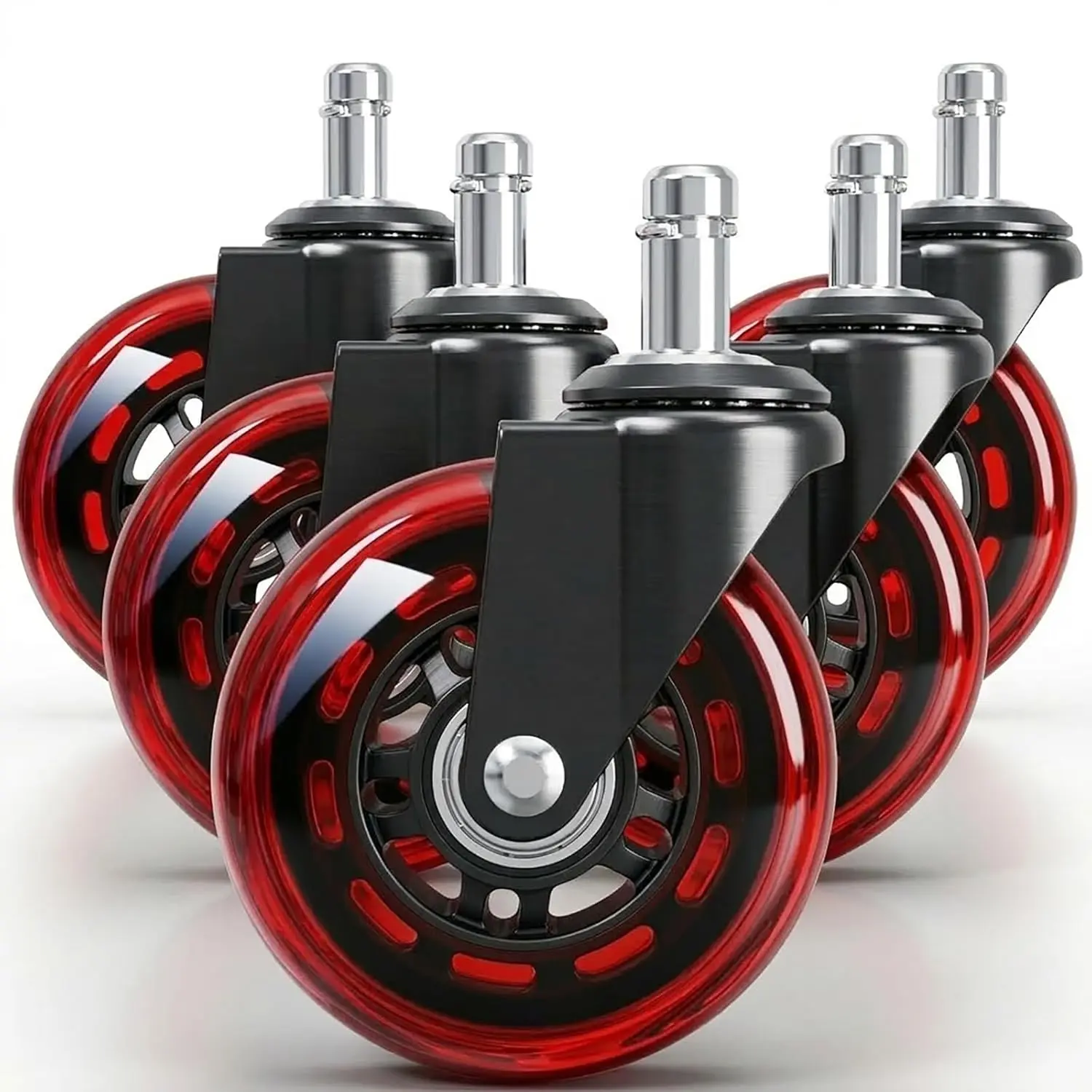 3" Office Chair Wheels for Casters Set of 5 - Office Caster Wheels for Carpet,Computer Chair Wheels,& Mute for Floors and Mats.(Red Transparent)