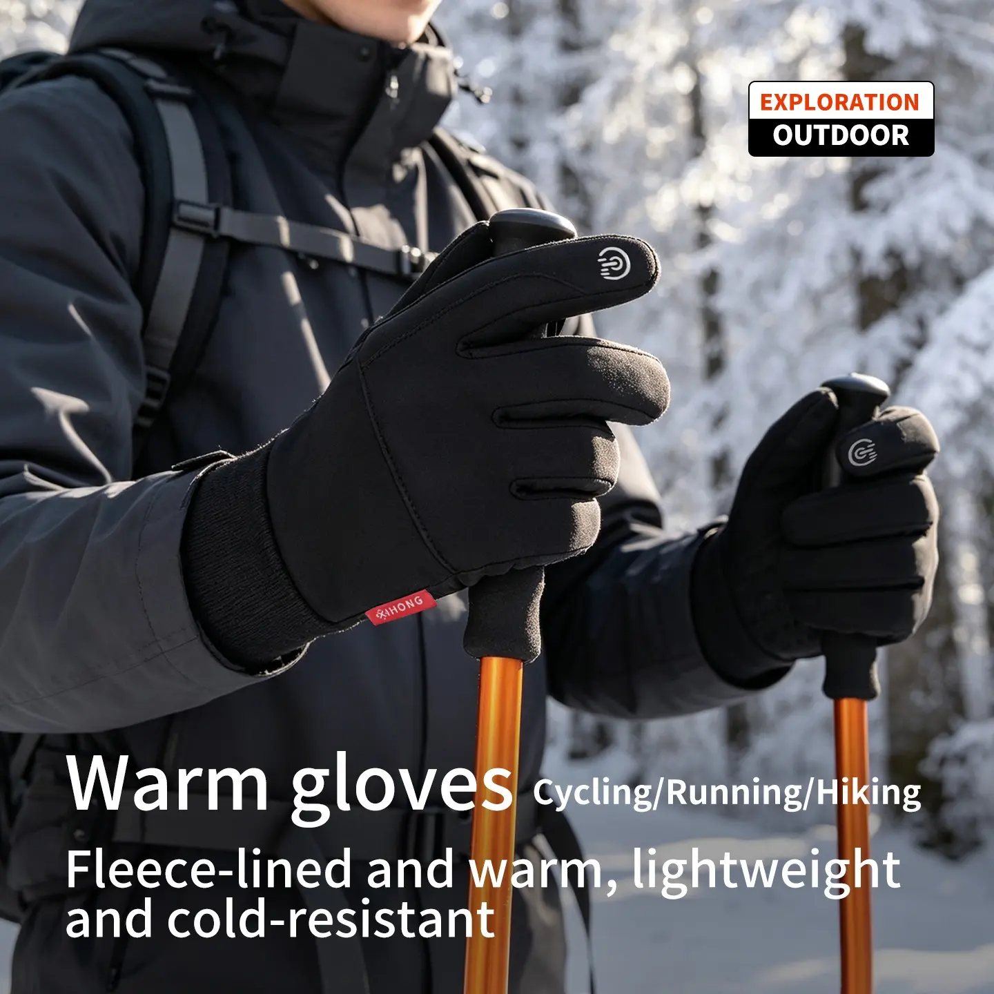 Touchscreen Gloves for Fall Winter, Non-Slip Lightweight, Ideal for Running Hiking Cycling, Warm Outdoor Sports Gloves, 5-15 Degrees
