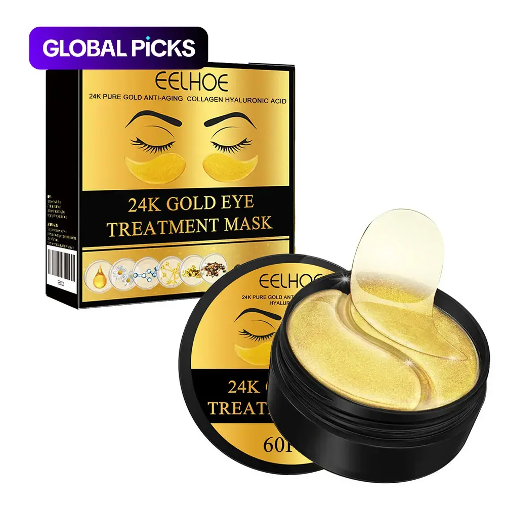 24K Gold Hyaluronic Acid Moisturizing Eye Mask, Collagen Eye Masks, 60 Pcs/Set Collagen Tightening & Lifting Eyecare Patches, Brightening & Firming Under-Eye Treatment
