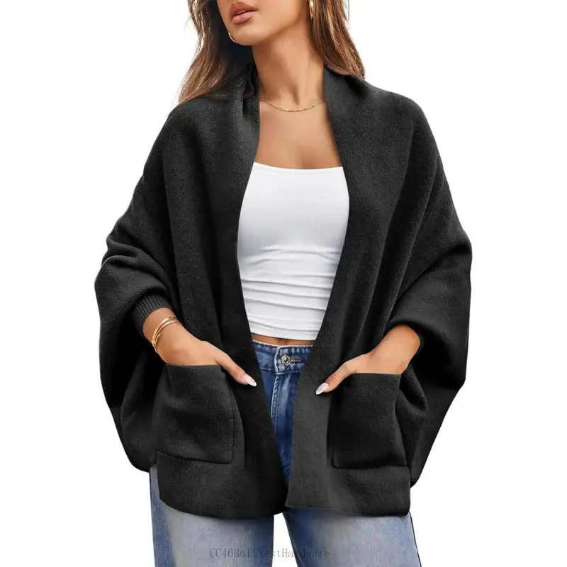 Womens Open Front Cardigan Batwing Long Sleeve Shawl Chunky Knit Loose Fall Poncho Sweater CoatsCC46BoltNestHardware, Knitwear, Lady, Basic