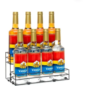 8 Bottles 2 Tier Coffee Syrup Rack Organizer Stand Holder for Coffee Bar Station Countertop, Bottle Display Shelf for Wine Cocktail Dressing