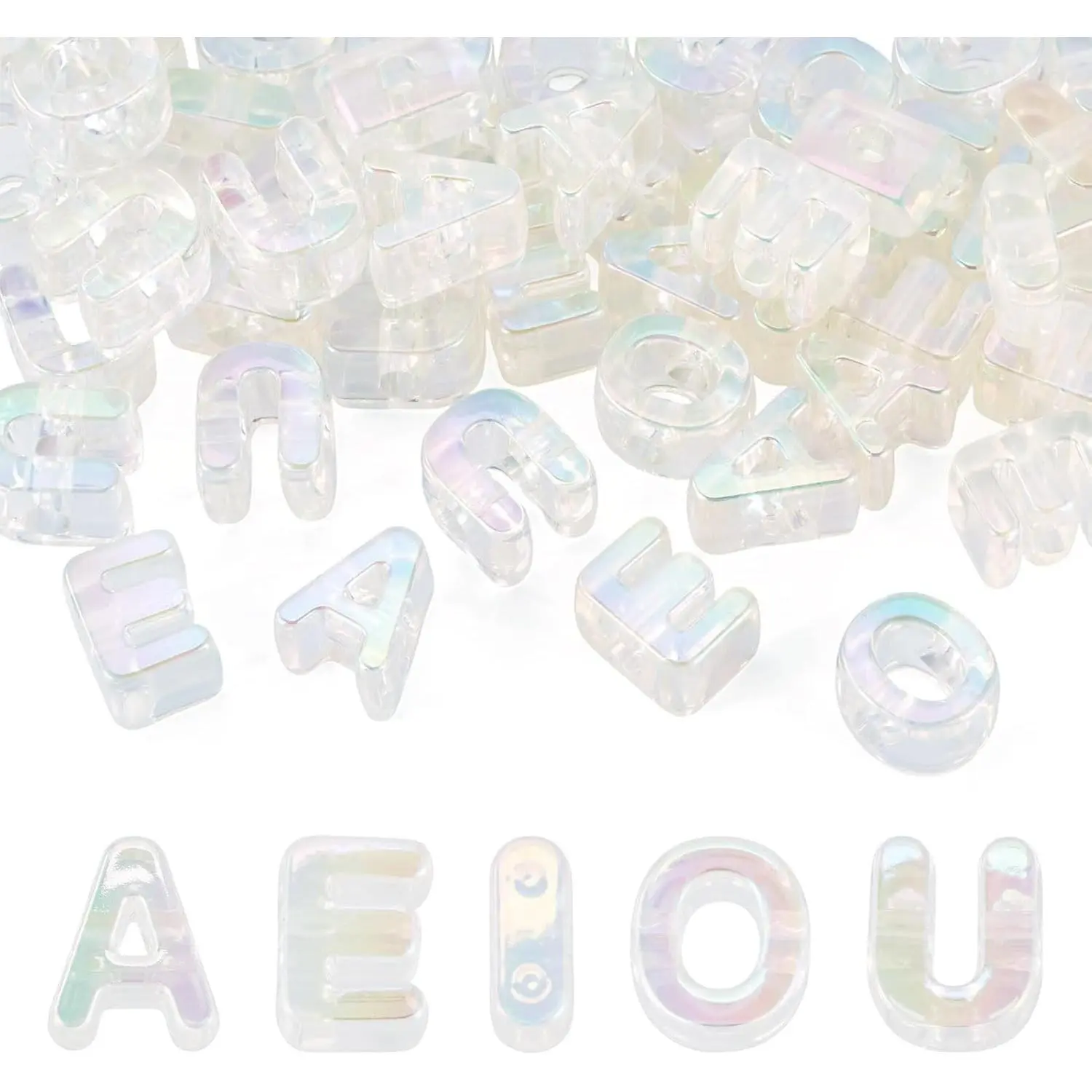 Crystal Clear Acrylic Letter Beads 50 Pcs Colorful Alphabet Vowel AEIOU Spacer Beads for Keychains Bag Charms Phone Chains Bracelets Necklaces ShoelacesGift
