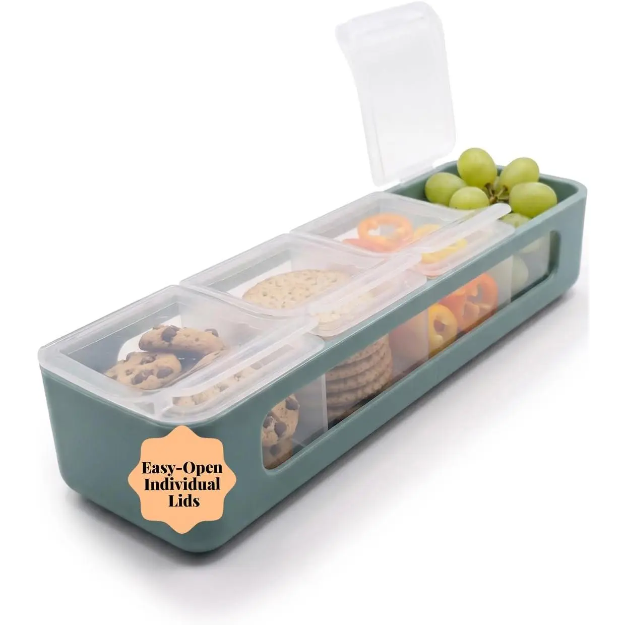 Snackle Box | 4-Compartment Snack Container with Individual ,   Storage for Travel, School & -the-Go Snacks,  & Family Organizer (Cactus Fern)