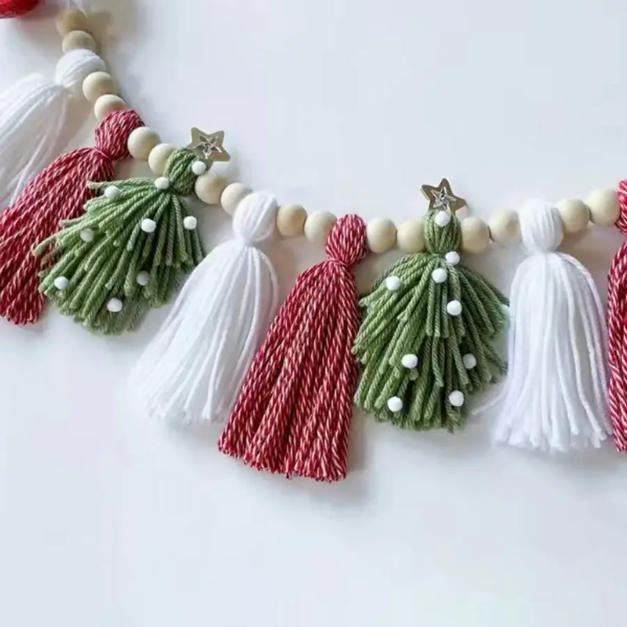 Christmas Fireplace Tassel Banner, Boho Handmade Tassel Garland, Holiday Home Decor Hanging Decoration