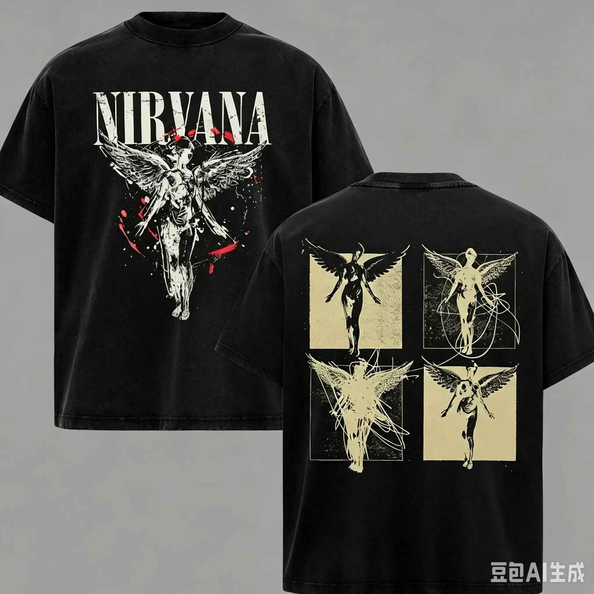 Vintage Nirvana Graphic T-Shirt, Men's Oversized Short Sleeve Grunge Rock Band Tee in Acid Wash 100% Cotton, Apparel, Shortsleeve, Tshirt, Top, Classic