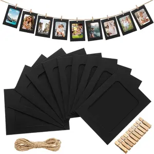 100 Pcs 4x6 Black Paper Photo Frames DIY Hanging Kit with 100 Clips 10 Strings Cardboard Photo Holder for Graduation Back to School Wedding Home Wall Decor
