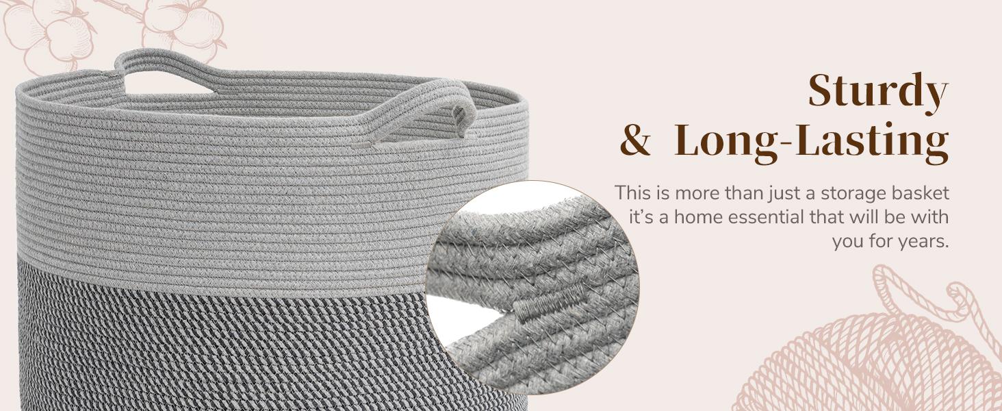 XXXLarge Cotton Rope Basket Woven Laundry Baskets Blanket Baskets Basket with Handle Comforter Cushions Storage Bin Thread Laundry Hamper - 21.7" x 21.7" x 13.8" :