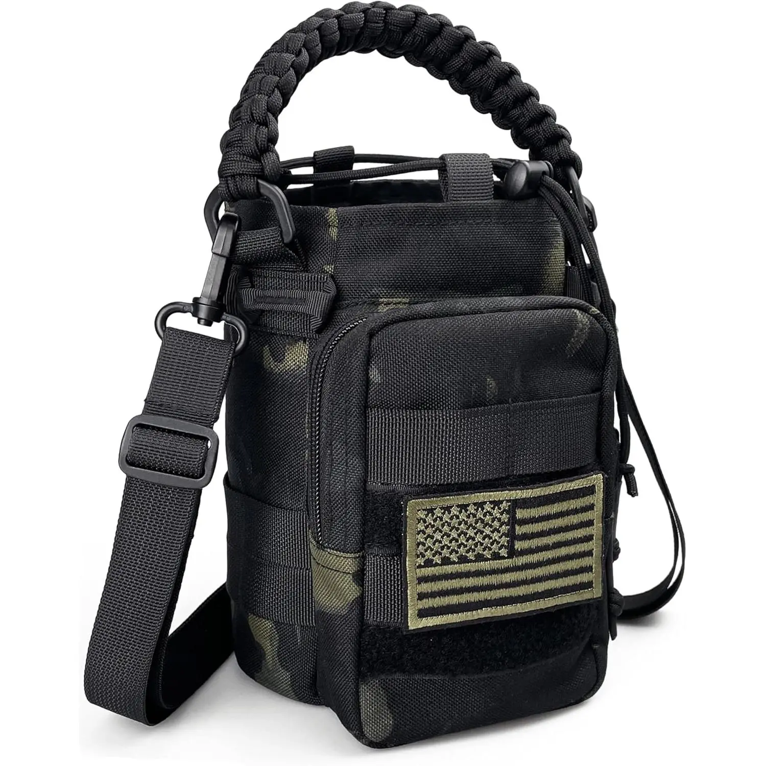 Tactical Military Nylon Water Bottle Pouch - Adjustable Shoulder Strap, MOLLE System, Zipper Closure, Drawstring Top, Badge Loops, High-Capacity Sports Water Bottle Holder for Outdoor Hydration BFF Use, Sports Water Bottles