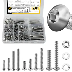 248Pcs Nuts and Bolts Assortment Kit, 1/4-20, 5/16-18, 3/8-16 Bolt, 304 Stainless Steel Button Head Socket Cap Assorted Nuts and Bolt, Bright Finish Nut and Bolts