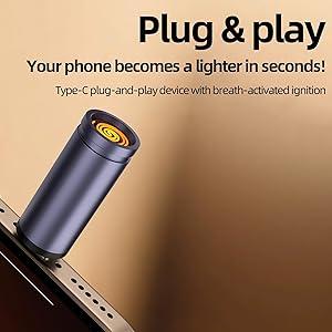 2PCS USB-C Electric Lighter (Not for Samsung phones or iPhone 14 and earlier) with Overheat protection Windproof Waterproof, Phone Power Bank can Powered it, mini, Lightweight, Activated by plugging into Power Source, Automatically Turns Off After 10 S