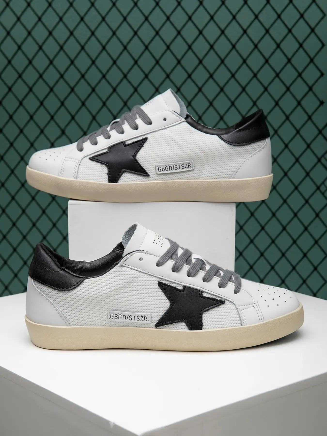 Men's Korean Style Star Patchwork Sneakers, Breathable Vintage Dirty Shoes, All-Season Casual Board Shoes, Casual Trainer Shoes, Trendy New Design