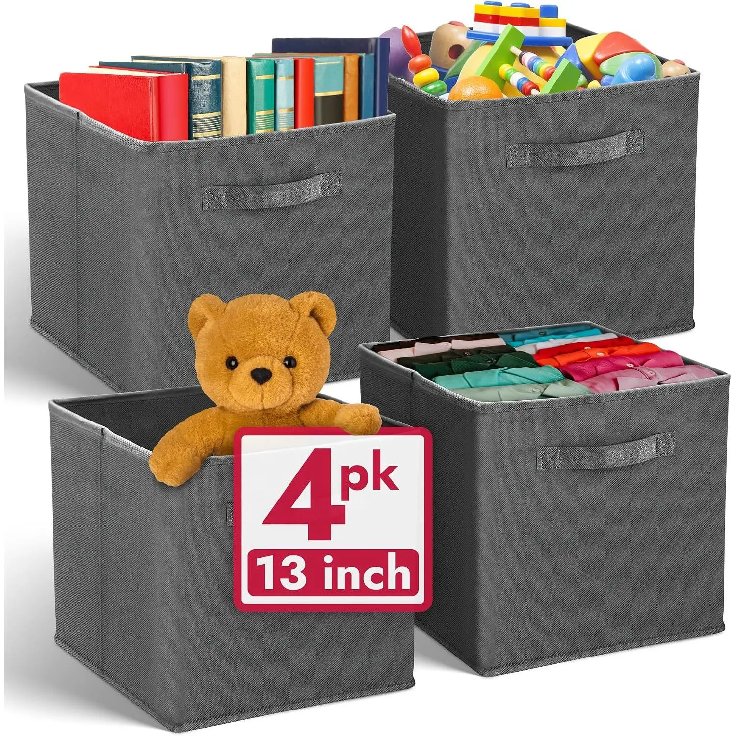 13x13x13 Storage Cube Bins 4 Pack | Dark Gray Fabric Cube Storage Organizer