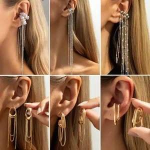 Women's Elegant Long Tassel Ear Cuff - Unique Chain Non-Piercing Clip-On Earrings, No