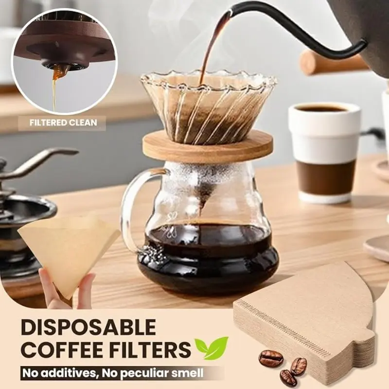 100 Sheets Unbleached Natural Coffee Filters, 8-12 Cups, Disposable Cone Paper Filters, Compatible with Coffee Makers, Pour Over, Drip Brewers