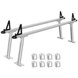 Adjustable Width Pickup Truck Ladder Rack, 800LB Aluminum Heavy Duty Bed Crossbar, No-Drill C-Clamp Mount, Universal Cargo Rack For Outdoor Kayak Lumber Gear Storage