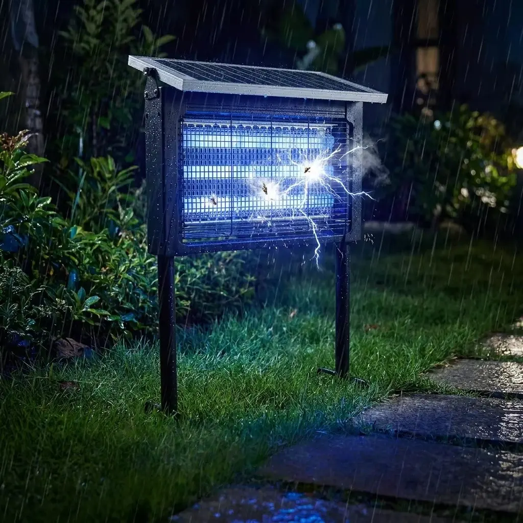 360° Solar Electronic Mosquito Zapper with 3 UV Lights Waterproof Outdoor Fly Killer Lamp for Yard Lawn Poolside Restaurant Park