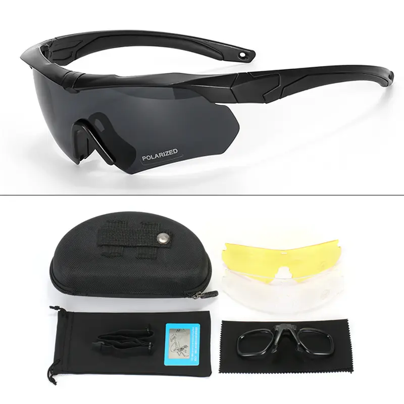 Military Enthusiast CS Glasses Polarized UV Protection Tactical Shooting Goggles Windproof Sandproof Outdoor Sports Goggles Tactical Shooting Glasses 3-in-1 Kit| Polarized, Yellow & Clear Lenses| Anti-Slip Impact Protection for Range & Airsoft