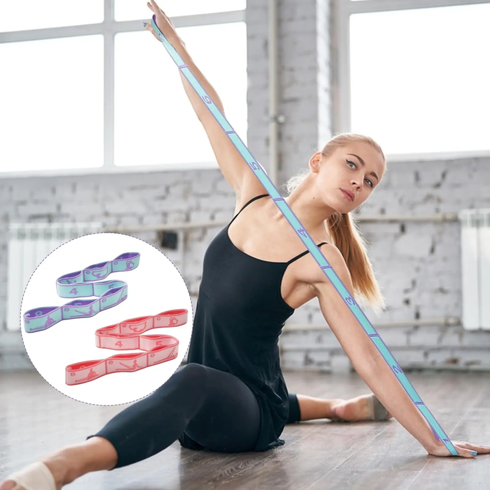 8-Loop Yoga Stretch Strap Elastic Resistance Bands for Dance Ballet Flexibility Training Leg Glutes Hamstrings Beginner Friendly Physical Therapy Non Snap Latex Free Stretch Exercise Bands