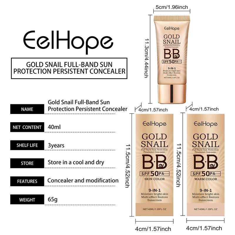 2PCS Eelhope Gold Snail Protective Bb Cream, Moisturizing Concealer Skin Tone Natural Color Waterproof, Sweat Resistant And Makeup Free12