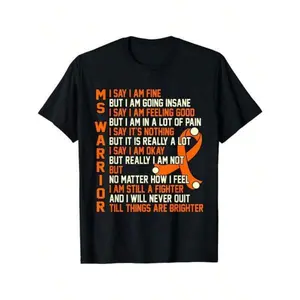 [100% Cotton] 100% Cotton MS Warrior Multiple Sclerosis Awareness Graphic Comfortable T-Shirt |   All-Season Casual Wear, Crew Neck, Slight Stretch Fabric, Regular Fit, Perfect for Adults
