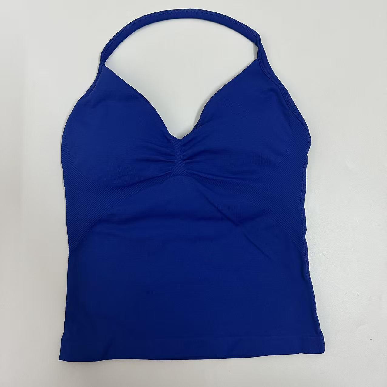 DFYNE Backless Fitness Tank Top with Built-in Bra Pads, Long Straps, and Elongated Cuffs for a Slimming Look, Ideal for Yoga Training.
