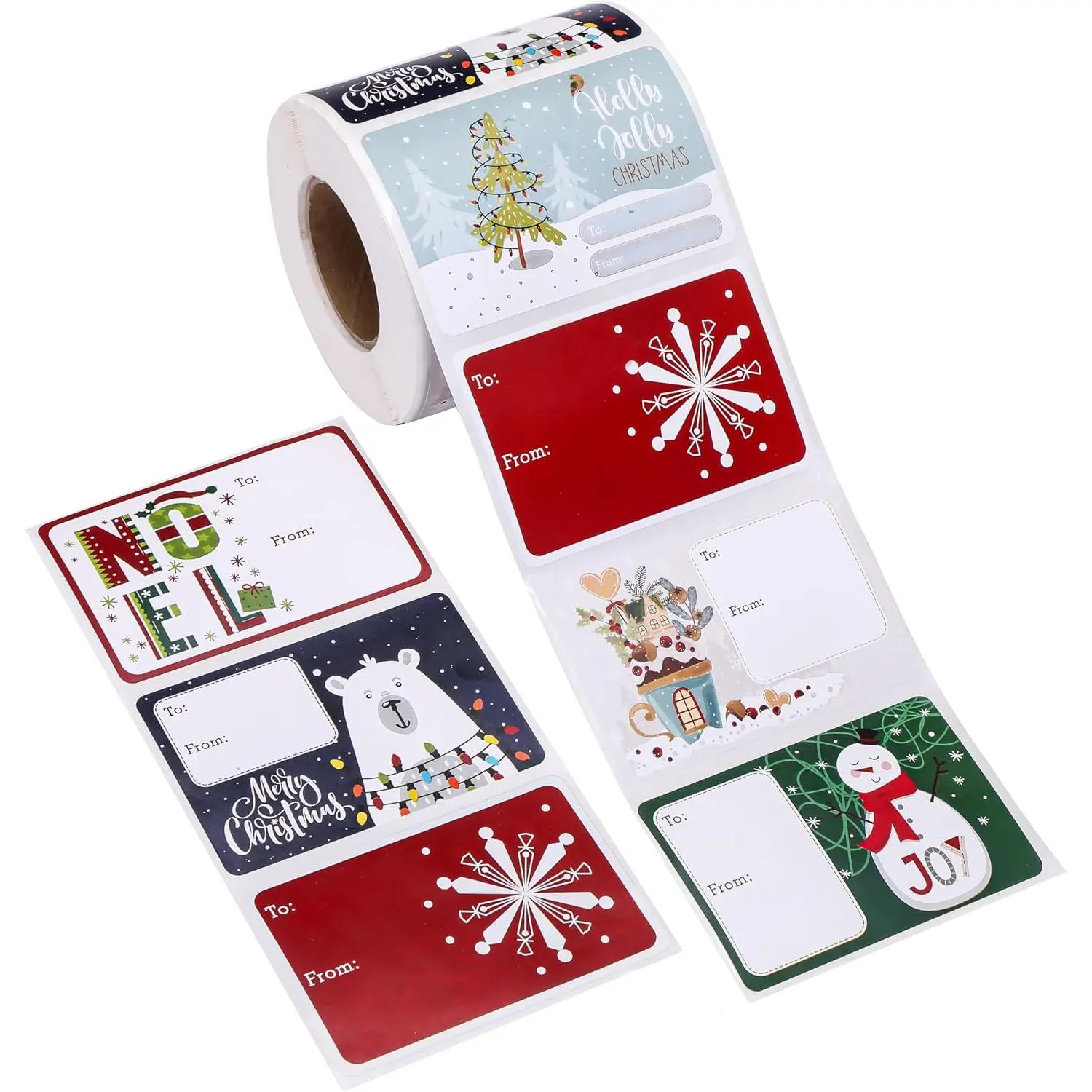 Christmas  Tags, 500 Count, 3x2 Inch Self-Adhesive Labels, 6  Designs, to-from Format for Holiday Present Wrapping and  Exchange