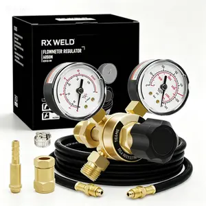 Argon Regulator Flow Meter CGA580 Inlet Gas Welding Gauge with 6.6FT Hose Kit for MIG TIG Welder, Dual Gauge Display for Accurate Gas Flow Control, Durable Brass Construction for Long-Lasting Performance, Adjustable Flow Rate for Shielding Gas Application