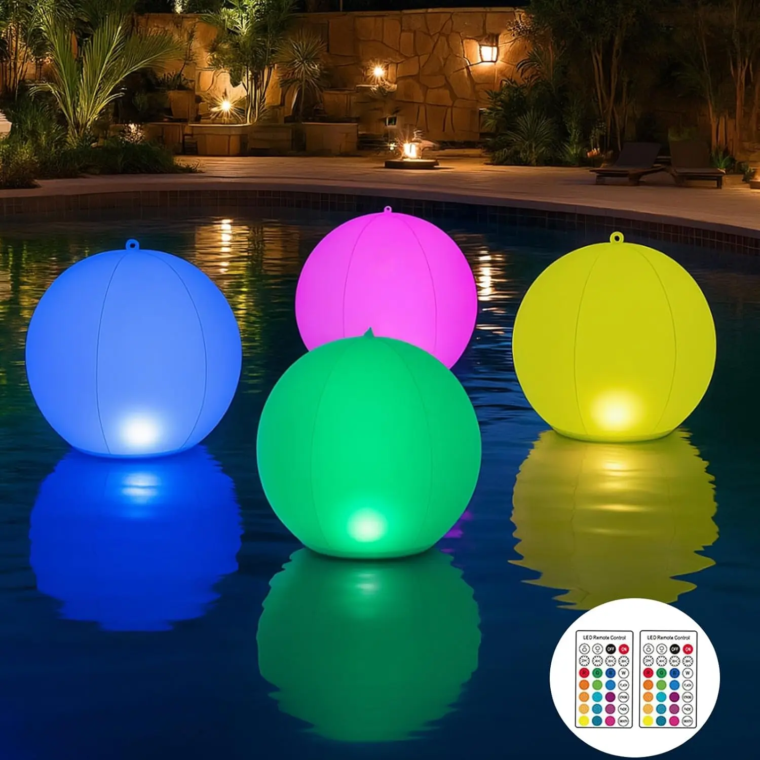4 Pack Solar Floating Pool Lights - 14 Inch Color Changing LED Ball with Remote Control, Inflatable & Hangable, Waterproof Solar Powered Glow Decor for Pool, Garden, Lawn, Swimming