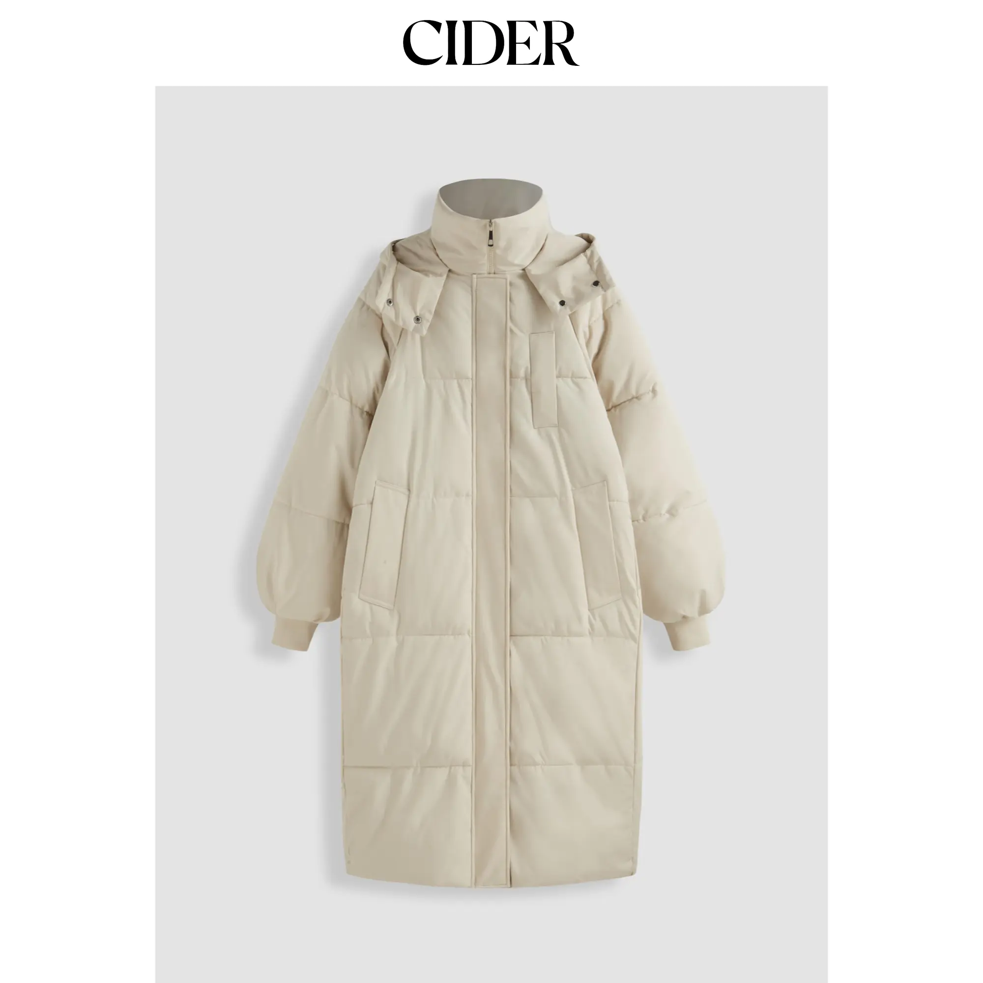 Cider [3 colors, size 4-10] Hooded Solid Pocket Long Puffer SohoChic