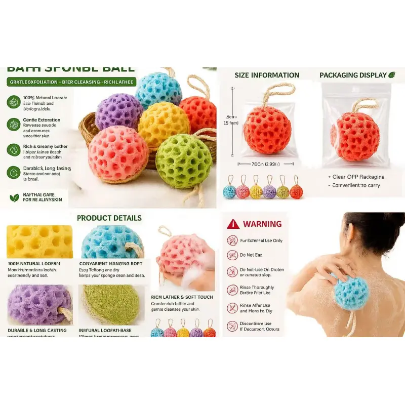 Natural Loofah Honeycomb Bath Sponge Ball, Double Sided Exfoliating Shower Scrubber Foaming Bath Ball for Adults & Kids