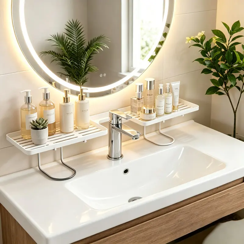 No Drill Sink Caddy Organizer, Cleaning Organizer, Over-Faucet Bathroom & Kitchen Storage Rack, Sponge Holder