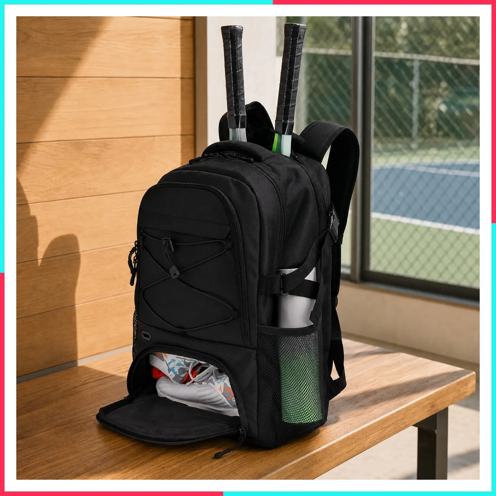 Large Tennis Racket Backpack for Men & Women with Ventilated Shoe Compartment, Holds 2 Rackets