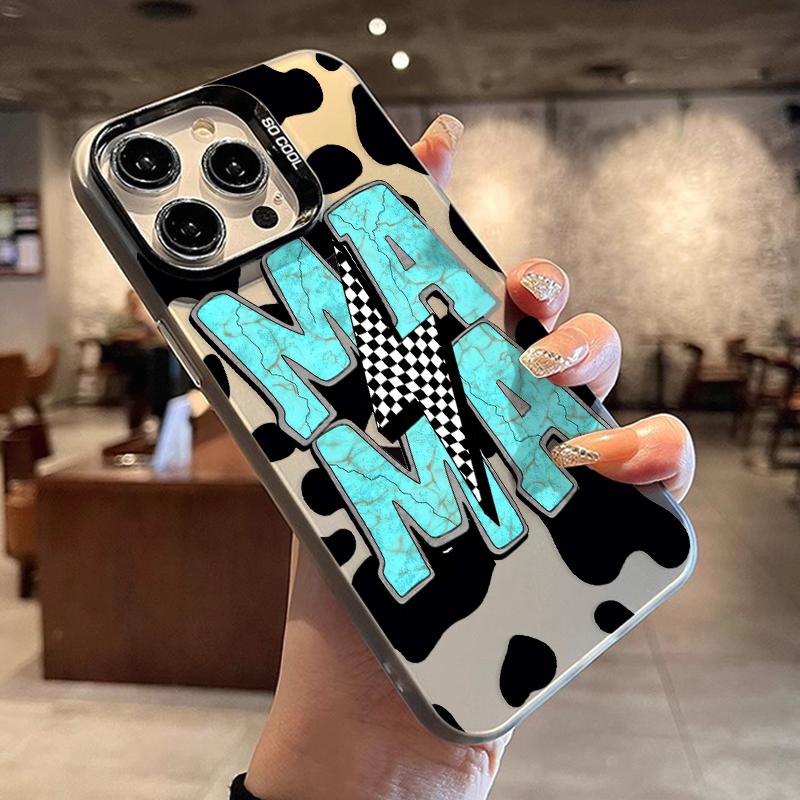 Mama Pattern Matte Shockproof Anti-Scratch Stylish Smartphone Cover for iPhone 17 15 16 14 Pro Max 13 12 11 XR XS Plus Cow Skin Digital Protector